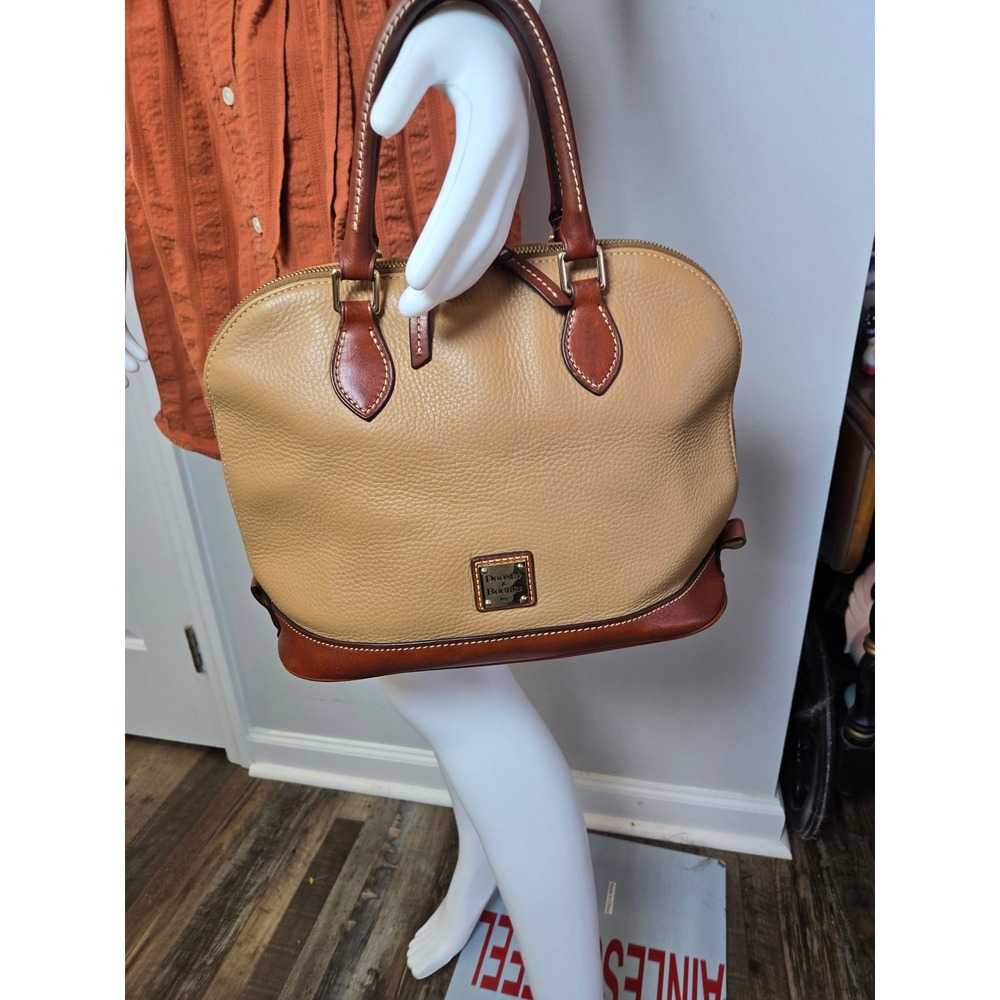 Dooney & Bourke‎ Pebbled Leather Dome Satchel Bag Tan Brown Two Tone Handbag